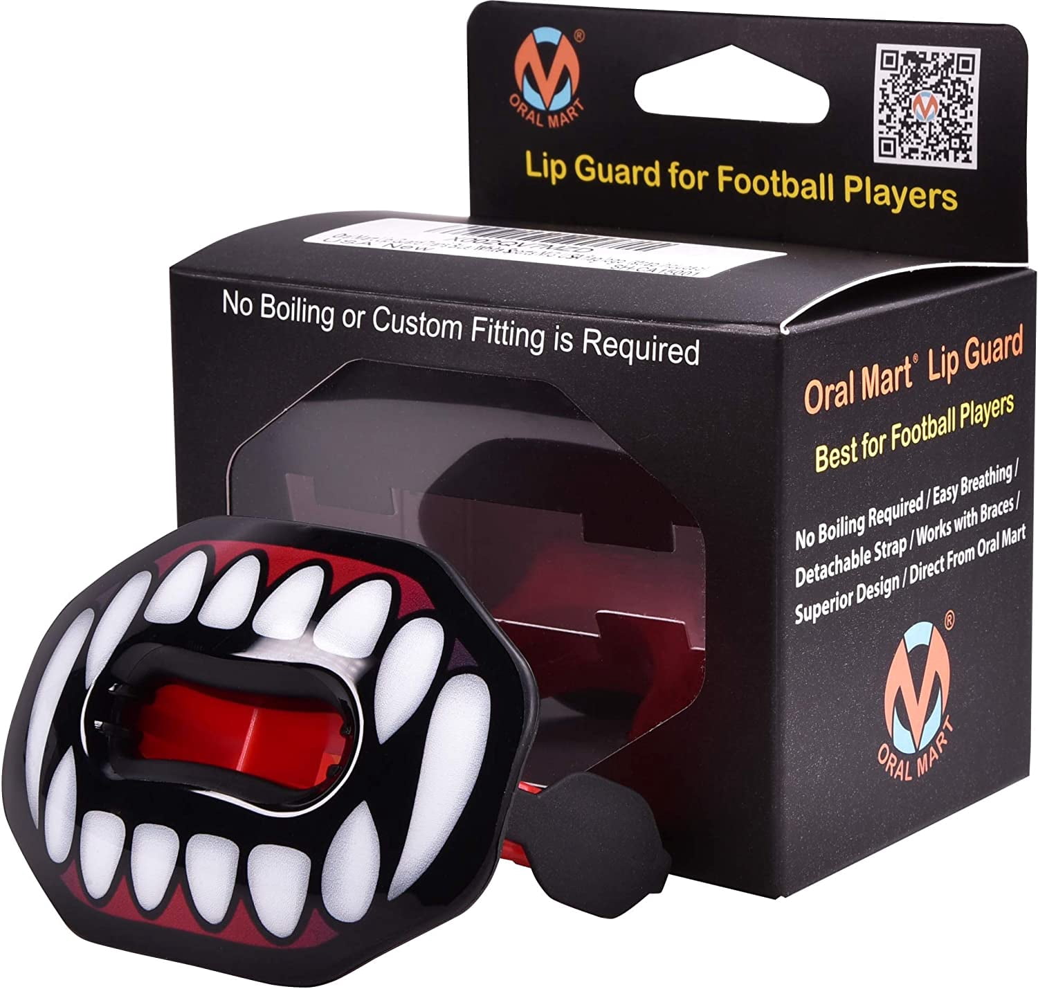 Flag Football Mouth Guard with 3D LipFit Design for Kids - Youth Tackle Football Mouthguard (No Boil) Cool Instant Fit Lip Guard Mouthpiece for Braces (Detachable Helmet Strap Included)