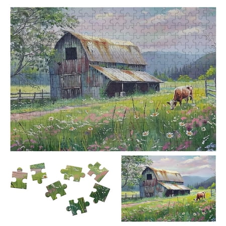 Creowell Cow Barn Flowers Wooden Jigsaw Puzzle for Adults and Kids - Challenging Difficult Puzzle Gift for Family Friends 300 PCS