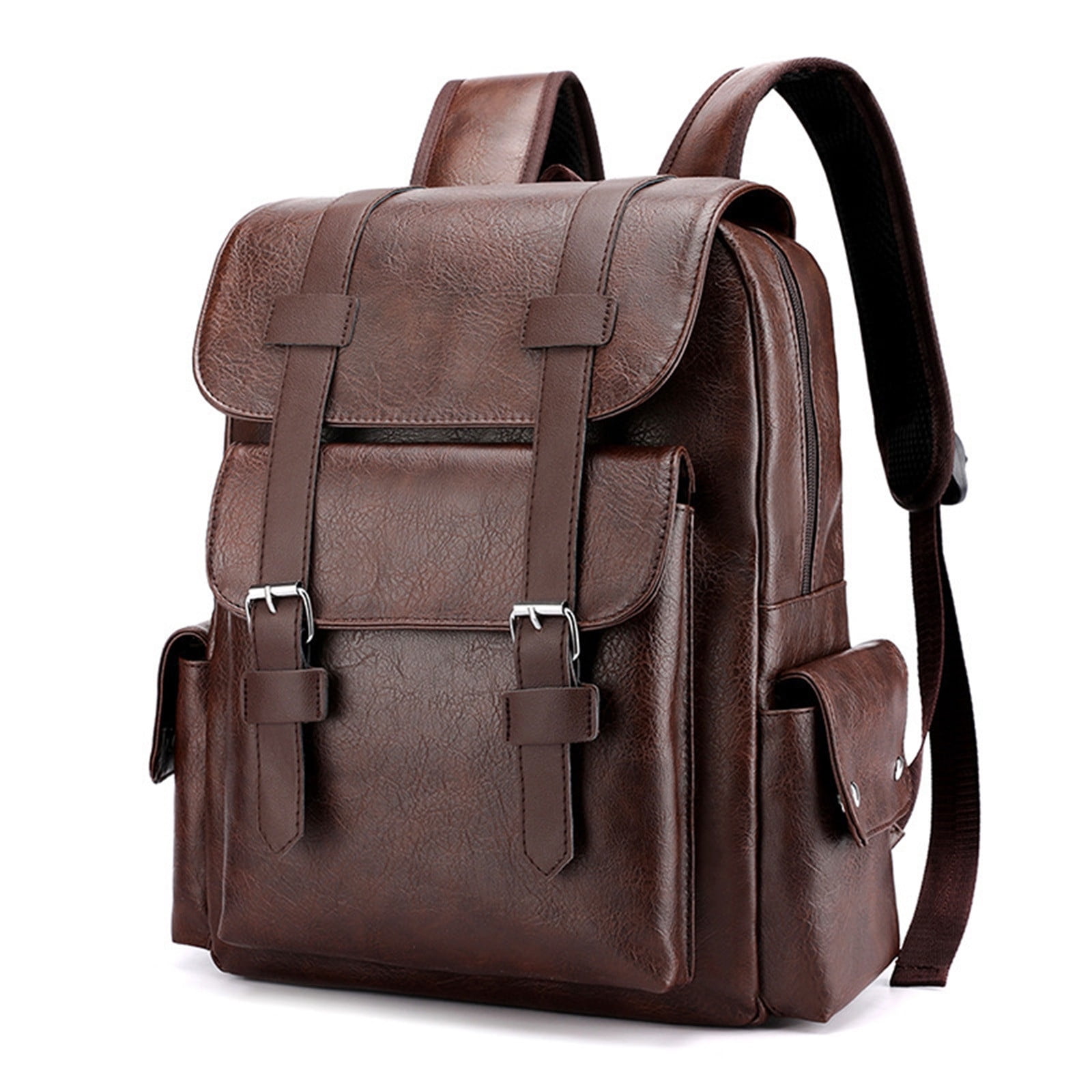 Dvkptbk Backpack Leather Laptop Backpack for Men Work Business Travel Office Backpack College Bookbag Casual Computer Backpack Fits Notebook 15.6