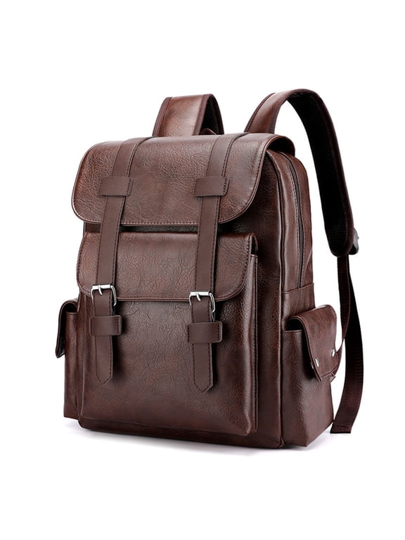 Leather Laptop Backpack 15.6in Water Resistant Computer Bookbag Multi Pocket Lightweight Work Travel College Business Bag for Men Women Carry On Airplane
