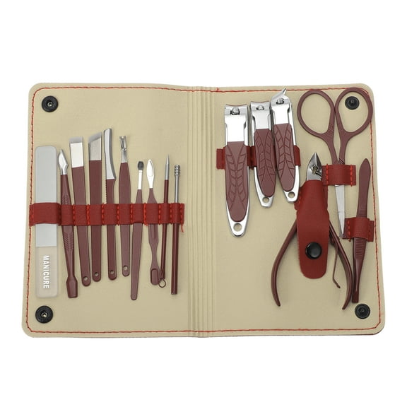 Unique Bargains 16-piece Set Net Pattern Bag Nail Clippers Set Wine Red