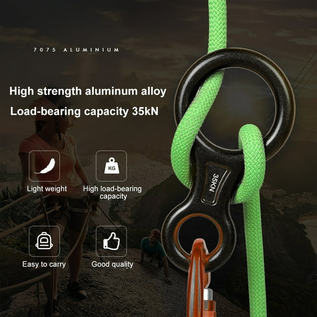Climbing Descender Downhill Camping Hiking Outdoor Rescue Downhill Rappelling Equipment Eight Ring Aluminum Alloy Portable Safety Hook Rigging Protector Black