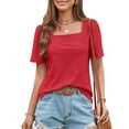thumbnail image 2 of Xihbxyly Womens Blouses, Women's Suqare Neck Blouse Top Short Sleeve Shirt Casual Tunic Tops for Leggings Casual T-Shirts Summer Fashion Solid Color Tops, 2 of 6