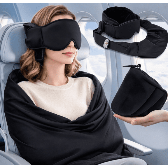 Portable 3-In-1 Travel Sleep Support Set with 3D Eye Mask Neck Pillow & Armrest Sling Ergonomic Airplane Travel Essentials