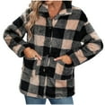 thumbnail image 2 of wycnly Womens Plush Coat Womens Fleece Jacket Classic Plaid Print Button up Lapel Fuzzy Furry Coat Long Sleeve Fluffy Flannel Outerwear with Pocket Winter Plush Coat, 2 of 6