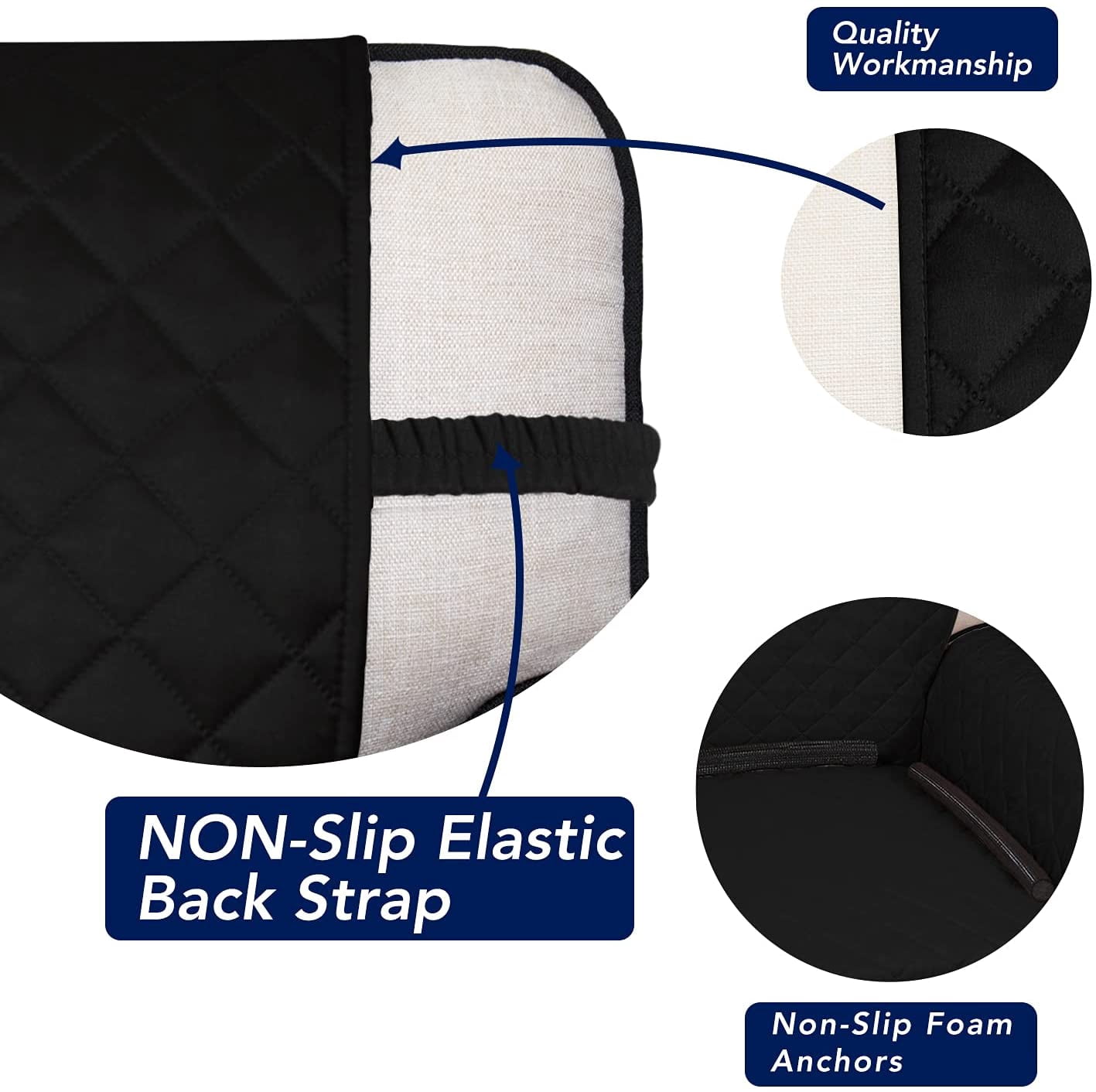 Reversible Quilted Sofa Cover, Water Resistant Slipcover Furniture Protector, Washable Couch Cover with Non Slip and Elastic Straps for Kids, Pets (Oversized Sofa, Black/Black)