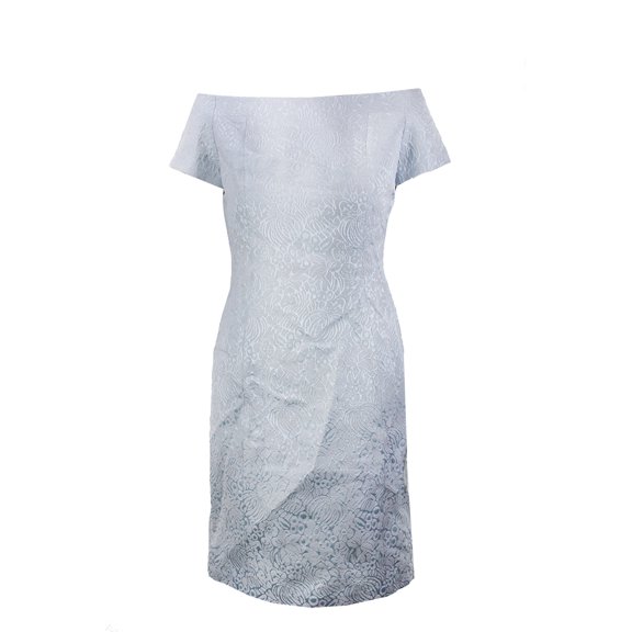 B Michael Womens Silver Floral Jacquard Off-The-Shoulder Sheath Dress 8