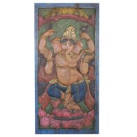 Mogul Yoga Studio Barn Door Vintage Carved Ganesha Remove Obstacles Wall Sculpture Panel Eclectic Décor