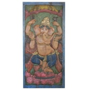 Mogul Yoga Studio Barn Door Vintage Carved Ganesha Remove Obstacles Wall Sculpture Panel Eclectic Décor