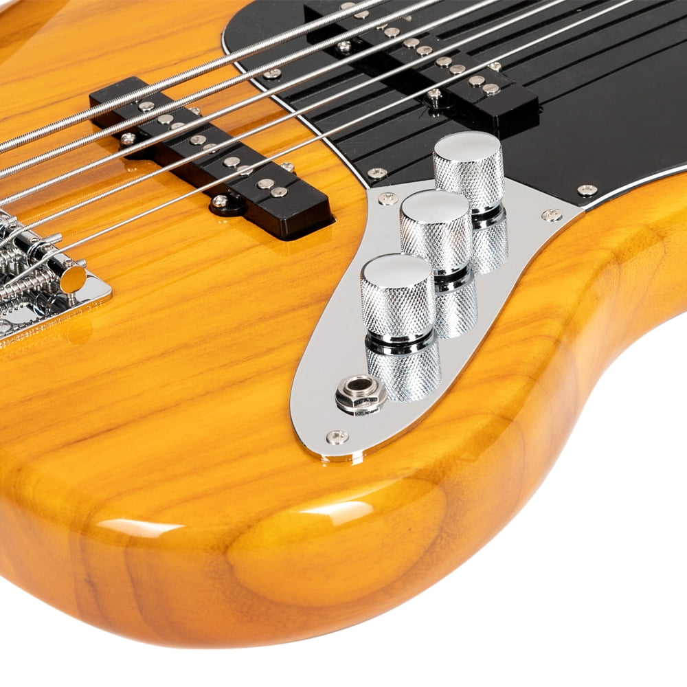 Electric 5 String Bass Guitar Full Size Bag Strap Pick Connector Wrench Tool Transparent Yellow
