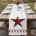 thumbnail image 4 of Western Texas Table Runner, Vintage Red Star Farmhouse Red Stars Wood Grain Cotton Linen Kitchen Table Decoration Washable Dining Tabletop Runners for Home Party Decor 13x36 Inches, 4 of 9
