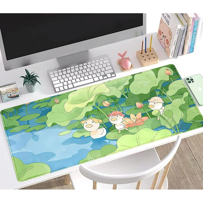 Cute Kawaii White Cat Anime Green Plant Leaves Desk Mat Large Mouse Pad  Gaming Desk Pad, XL Extended Mousepad Desk Accessories for Women Office  Decor
