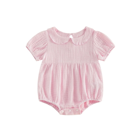Cenuakty Infant Baby Girl Bubble Romper Summer Puff Short Sleeve Doll Collar Cute Solid Color Jumpsuit