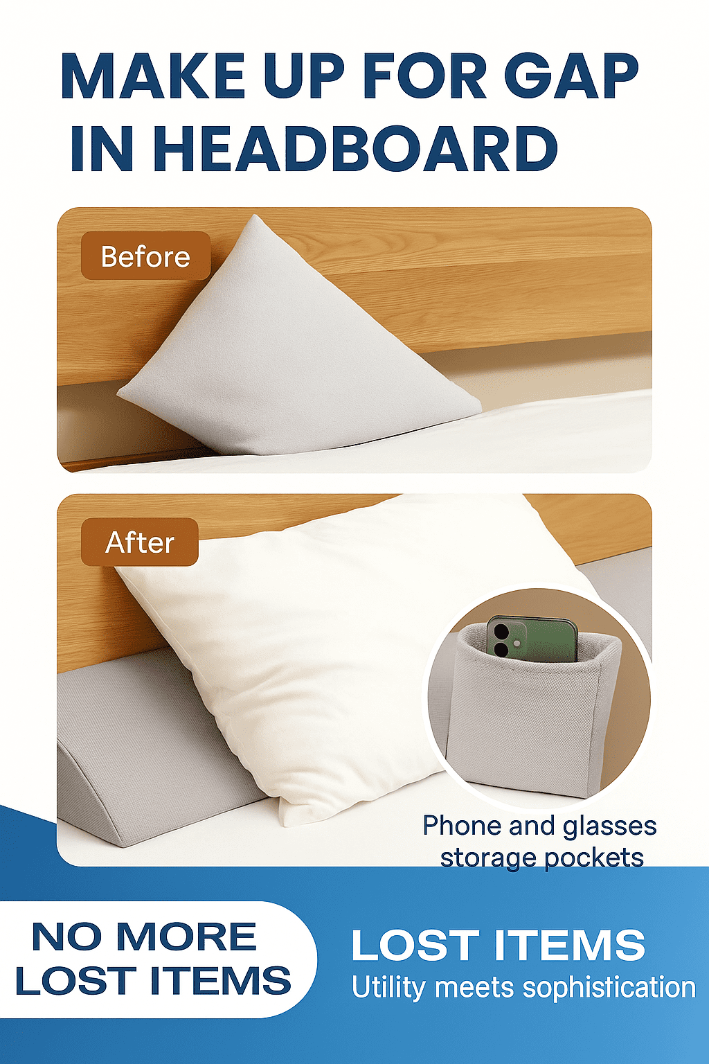 LIFERECORD Bed Wedge Pillow for Headboard Gap | Bed Gap Filler | Modern Stylish Pillow to Fill Gap Between Headboard and Mattress, King Size