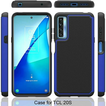 TCL 20S Case, [Not Fit TCL 20L/20 Pro] Military Grade 6 Feet Drop Test Protection Dual Layer Cover-Blue