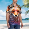 thumbnail image 3 of Sikiie Color Splash Fox Portrait Print Men's Hawaiian Shirt, Summer Beach Button Pocket Short Sleeve T-Shirt,Small, 3 of 7