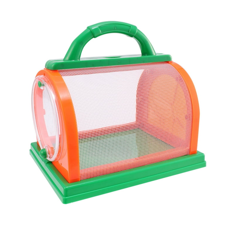 1 Set Children Plastic Bug Insect Cage Handle Colorful Nets Insect Holder Mesh Frame Insects Bugs Conatiner with Tweezers and Magnifier for Boys Girls