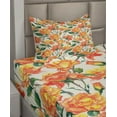 thumbnail image 3 of Ambesonne Rose Fitted & Top Sheet Set with Sham, Old Bridal Vivid Bouquet, Cream Orange Green, 3 of 5
