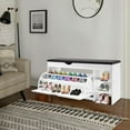 thumbnail image 4 of 39.37*11.81*20.08 Free Standing Space-Saving Triple-Fold Shoe Rack with Bench Warm White Entryway Storage, 4 of 17
