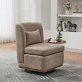 thumbnail image 4 of Wide Modern Chenille Cushioned Armless Chair in Soft Beige, 360° Swivel Design with Pillow, Sturdy Metal Base, Comfortable Accent Seat, 4 of 8