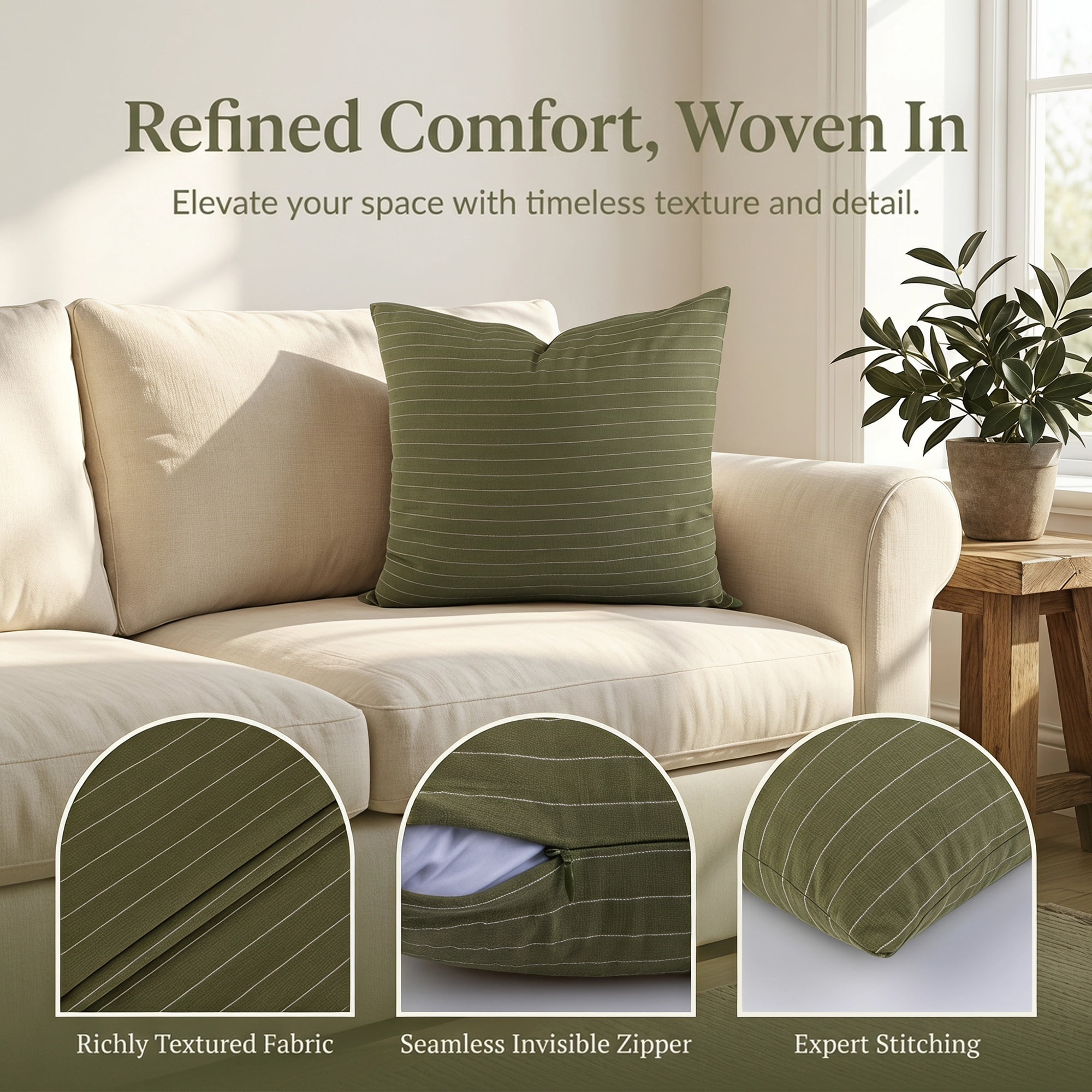 Unique Bargains 2 Pack Fine Stripe Throw Pillow Covers Cotton Blend Cases Green 18"x18"