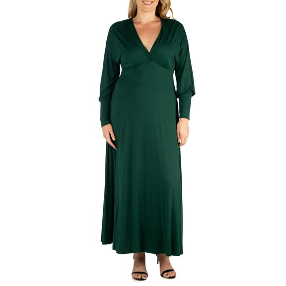 Women's Plus Size Bishop Sleeves Maxi Dress Green 3X