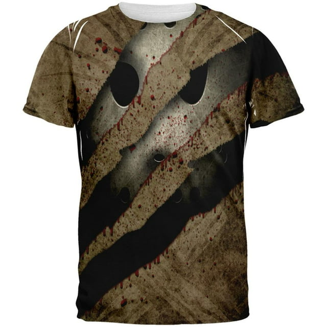 T-shirt pour Homme Halloween Film d'Horreur Masque Slasher Attaque Partout