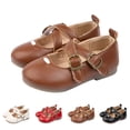thumbnail image 3 of GiLiling Girls Mary Jane Flats, Retro Cross Strap with Buckle Closure, Soft PU Upper Non-Slip Sole Flats for Parties Weddings Outings (Brown, 2.5-3 Years), 3 of 8
