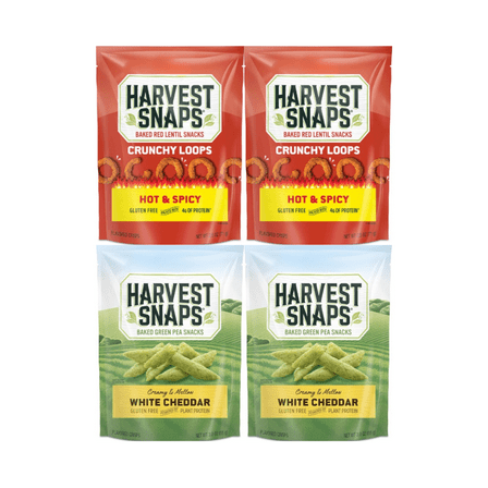 Harvest Snaps Veggie Chips Hot & Spicy & White Cheddar – 4 Count Variety Pack – Plant-Based, Gluten-Free, Baked Pea Crisps, Crunchy Healthy Snack, 2 Each Flavor