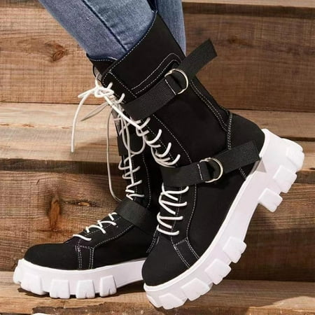 

Hueook Nude Heels For Women Women Fashion Waterproof Platform Block-Heel Lace-Up High Heels Leather Shoes Belt Buckle Ankle Strap Sandals Silver Heels For Women