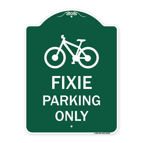 SignMission A-DES-GW-1824-23965 18 x 24 in. Designer Series Sign - Fixie Parking Only Sign, Green & White