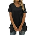 thumbnail image 5 of Elainilye Fashion Shirts for Women Trendy Loose Casual Short Sleeve V-Neck Solid Casual Blouse T-shirt Tunic Tops,Black, 5 of 9