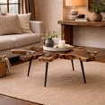 thumbnail image 3 of DecMode 32" x 16" Brown Wood Handmade Live Edge Top Coffee Table with Black Metal Tripod Legs, 1-Piece, 3 of 11