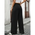 thumbnail image 4 of FUNUONY Wide Leg Pants for Women High Waisted Palazzo Pants Work Casual Flowy Loose Trousers with Pockets Women's Solid Color Ribbed Brushed Elastic Waist Casual Pants Black L, 4 of 9