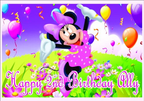 Baby Minnie Mouse Theme Edible REAL Icing Birthday Cake Topper A4 or A3 