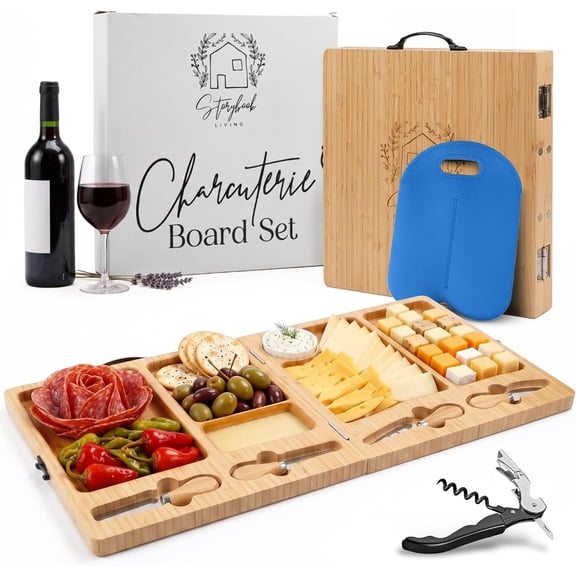 Charcuterie Boards Set, Large Bamboo Cheese Board