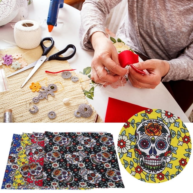 Tela de algodón ANGGREK patrón de calavera punk 4 colores 4 piezas de tela de algodón