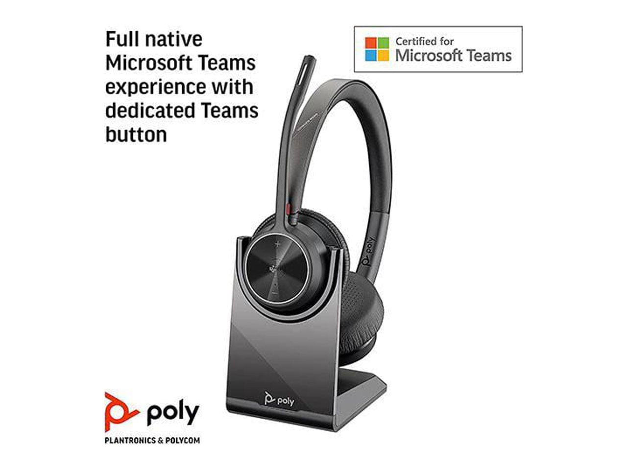 Poly - Voyager 4320 UC Wireless Headset + Charge Stand (Plantronics) - Headphones w/Mic - Connect to PC/Mac via USB-A Bluetooth Adapter, Cell Phone via Bluetooth-Works w/Teams (Certified), Zoom&More