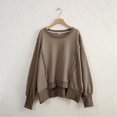 thumbnail image 2 of frariair Women's Crew Neck Loose Patchwork Hoodie With Looped Hem Irregular Top Fitness Jacket with Hood Cotton Sweatshirts Women, 2 of 7