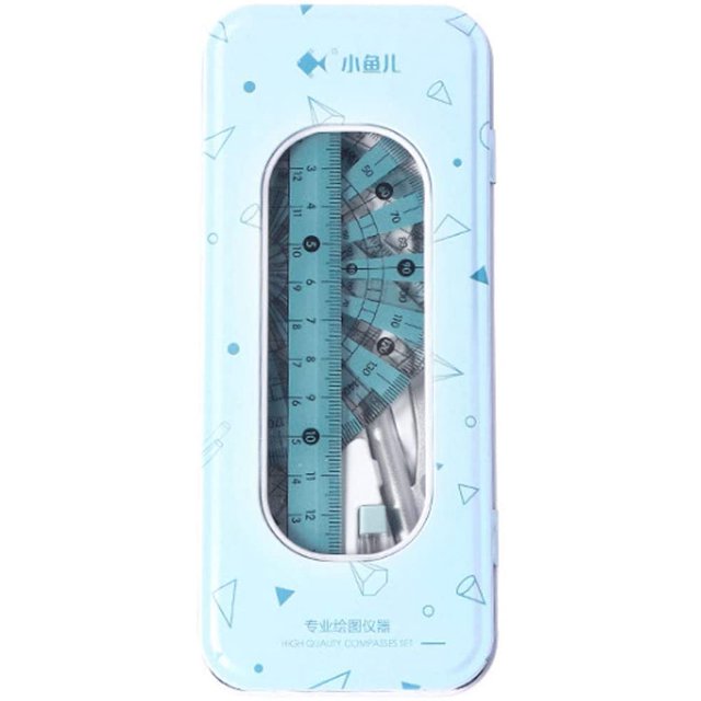 7 Pieces Student Math Geometry Tool Set Drawing Compass (Blue)