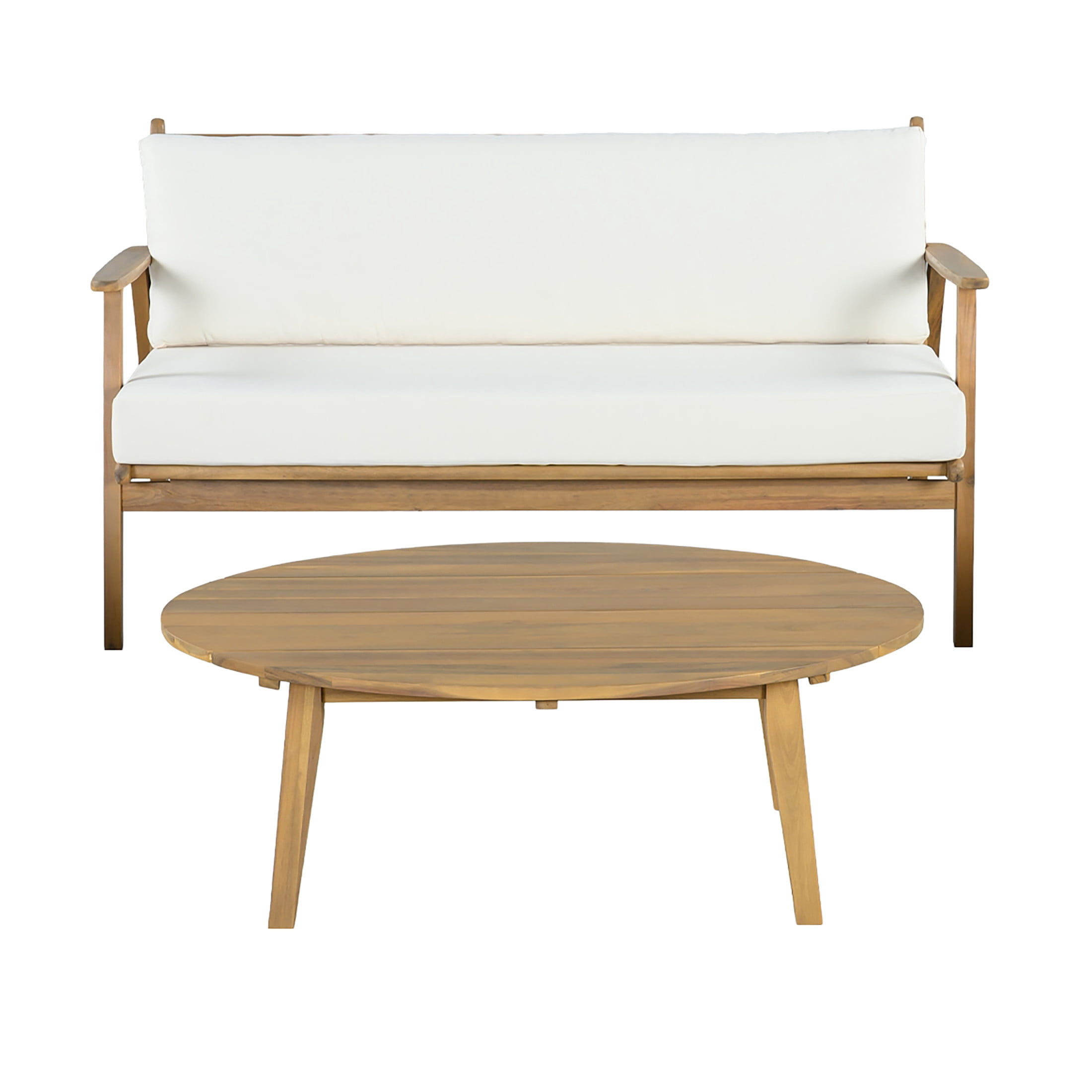 Christopher Knight Home 2-Piece Wood Patio Chat Set with Loveseat and Coffee Table, Light Teak+Beige