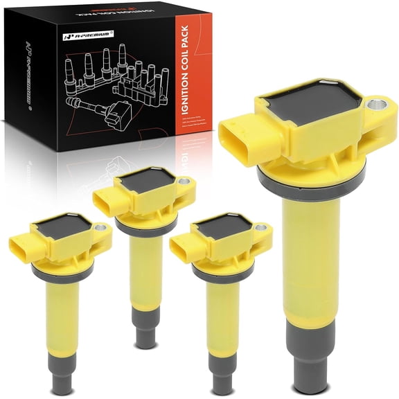 A-Premium (Yellow) Engine Ignition Coil Pack Compatible with Toyota Prius 2001-2009, Prius C 2012-2019, Yaris 2006-2018, Echo 2000-2005 & Scion xB 2004-2006, xA 2004-2006, 1.5L, 4-PC Set