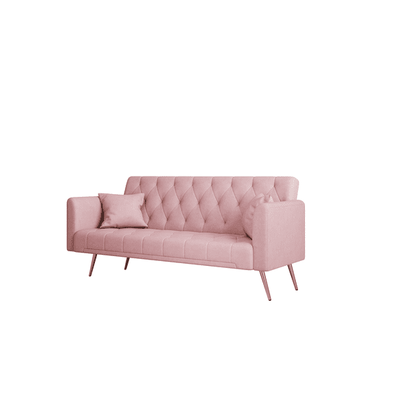 71" Convertible Loveseat Sofa, American Retro Pink Velvet, Ideal for Small Living Rooms, Bedrooms and Offices