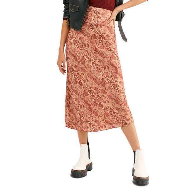 Free People Normani Snake Print Silky A-line Skirt Rust/Cream ( 4 )