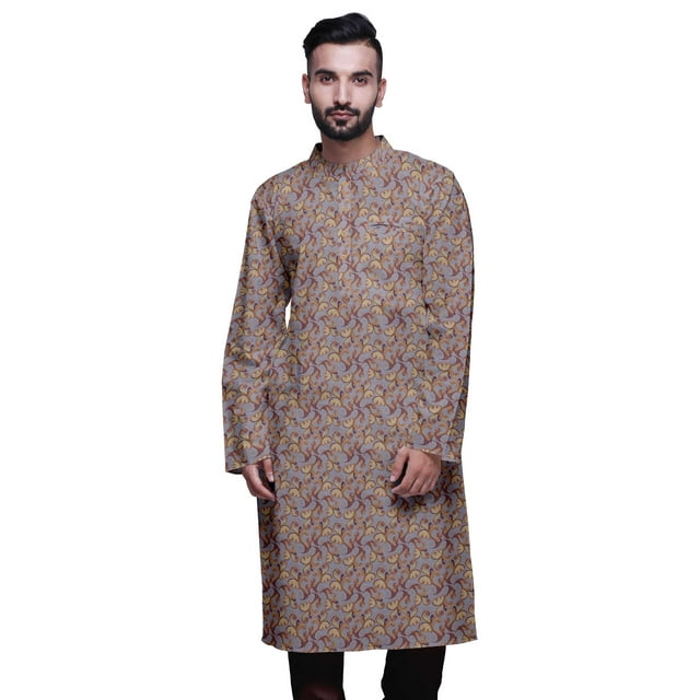 Atasi Kurta Imprimé pour Hommes Col Mandarin Popeline de Coton Kurta Chemise Décontractée