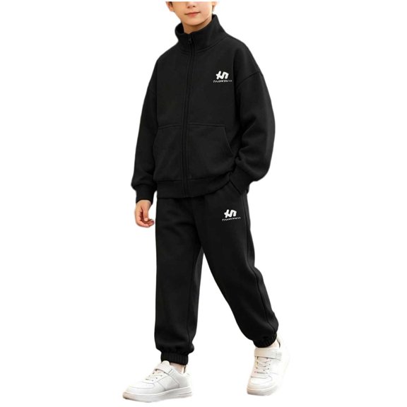 JOANKDMI 2 Piece Kid Boys Tracksuits Full Zip Long Sleeve Jacket and Jogger Pants Matching Sets Comfy Athletic Sweatsuits for Kids Casual Lounging Running Sports Everyday Wear Outfits