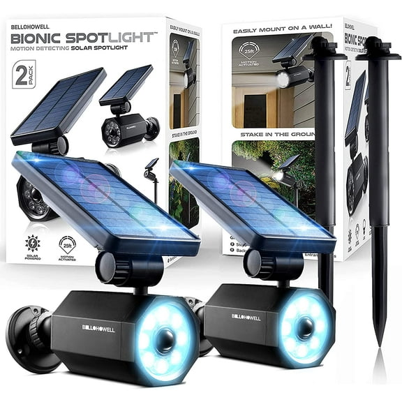 Bionic Spotlight Motion Sensor Solar Spotlight Solar Outdoor Lighting, Black - 2 Pack