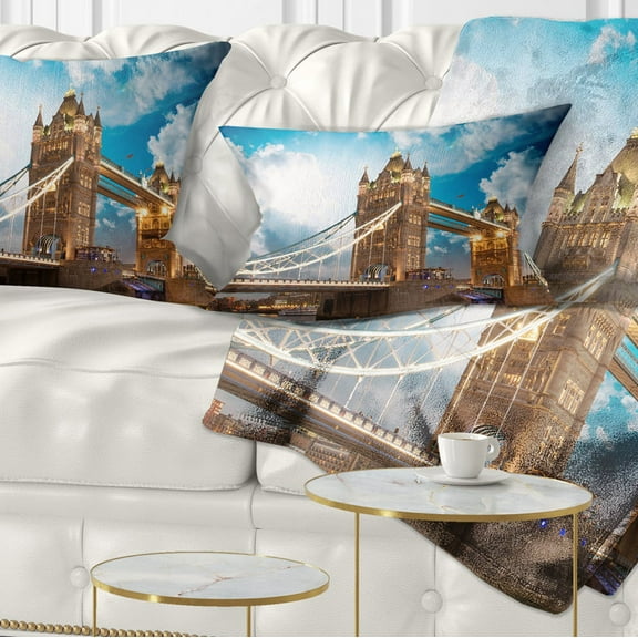 Designart Sunset Over Tower Bridge - Cityscape Photo Throw Pillow - 12x20