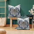 thumbnail image 4 of Boho Throw Pillow Covers Vintage Blue Yellow Pattern Bohemian Style with Floral Square Pillowcase Linen Cushion Cover Farmhouse Decorative Pillowcase for Sofa Sofa Bedroom Pack of 2 18 x 18 Inch, 4 of 6