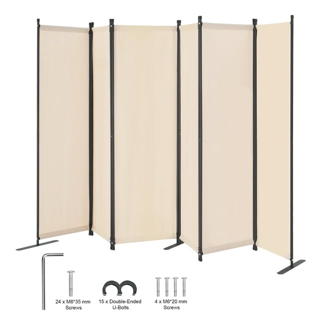 VEVOR Room Divider 6 Panel Fabric Room Privacy Screen for Office Bedroom Beige